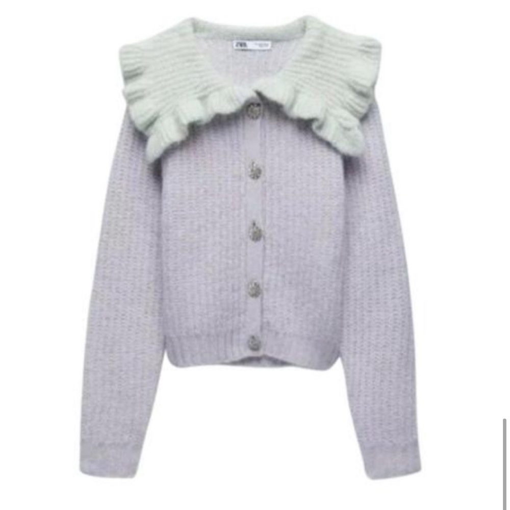 Zara Combination Bib Lapel Collar Knit Wool Blend Cardigan